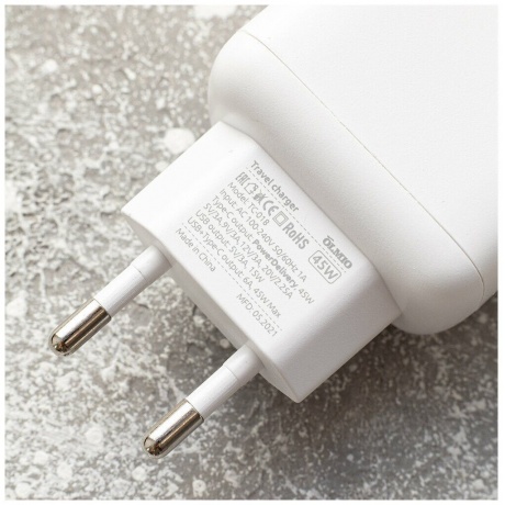 Сетевое зарядное устройство OLMIO 45W, Type-C +USB, PD, Smart IC, white - фото 6