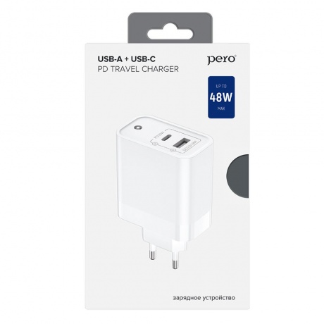 Сетевое зарядное устройство PERO TC12 USB-A QC3.0 + USB-C PD, 48W белый - фото 6