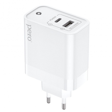 Сетевое зарядное устройство PERO TC15 USB-A QC3.0 + USB-C PD, 65W белый - фото 1