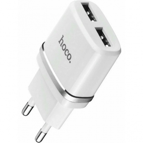 Сетевое зарядное устройство+кабель Micro-USB Hoco C12, 2USB, 2.4A, белый (47773) - фото 1