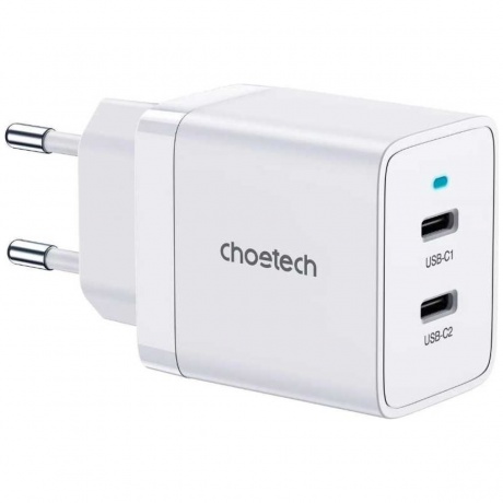 Сетевое зарядное устройство Choetech 40Вт (2xUSB-C) PD/PPS, цвет белый (Q5006) - фото 1