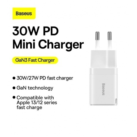 Сетевое зарядное устройство Baseus GAN3 30W EU White (CCGN0101020) - фото 11