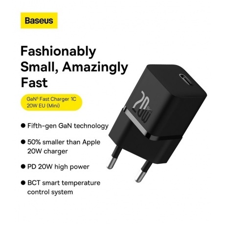 Сетевое зарядное устройство Baseus GaN5 20W EU Black (CCGN050101) - фото 2