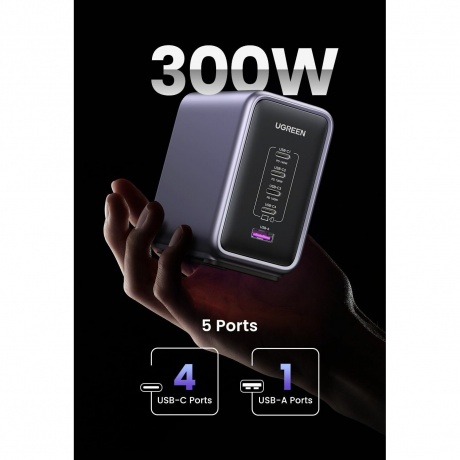 Сетевое зарядное устройство UGREEN CD333-90903B Nexode 300W GaN EU Black - фото 18