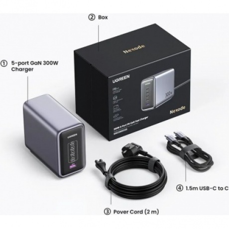 Сетевое зарядное устройство UGREEN CD333-90903B Nexode 300W GaN EU Black - фото 8