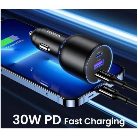 Автомобильное зарядное устройство UGREEN CD293 (90413) 2*USB-C PD+USB-A 130W Fast Car Charger. Цвет: черный - фото 5