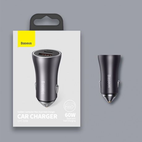 Автомобильное зарядное устройство Baseus Golden Contactor Max Dual темно-серый (CGJM000113) - фото 6