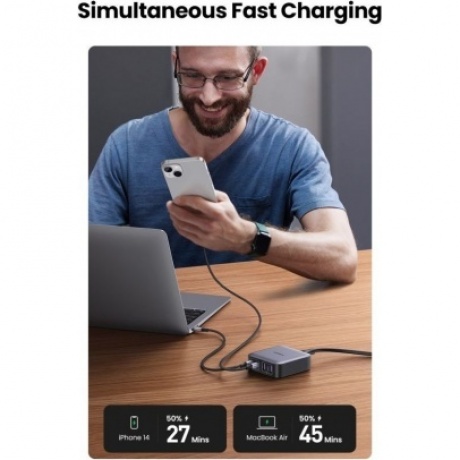 Сетевое зарядное устройство UGREEN 2*USB-A+2*USB-C 65W CD327 (Space Gray) 90747 - фото 16
