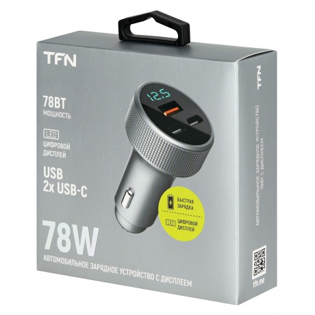 Автомобильное зарядное устройство TFN 78W USB A + 2xType-C серое - фото 4