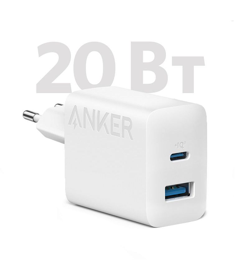 Сетевое зарядное устройство Anker 312 A2348 20W USB + USB-C белое A2348G21 - фото 1
