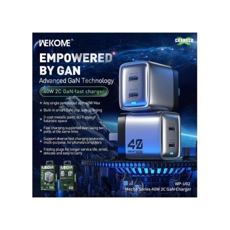 Зарядное устройство GaN 40W  (C+C ) Wekome WP-U02 - фото 4