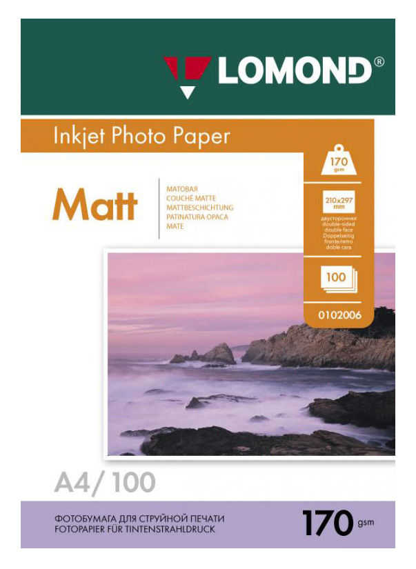 Бумага Lomond 0102006 A4/170г/м2/100л./белый матовое/матовое для струйной печати