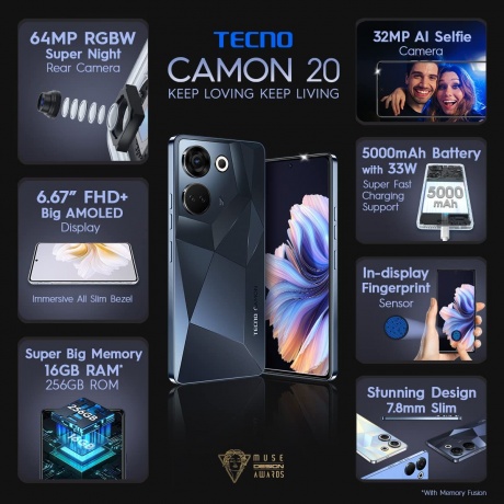 Смартфон Tecno Camon 20 8/256Gb Predawn Black - фото 11