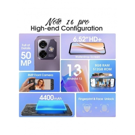 Смартфон Ulefone Note 16 Pro 8/128Gb Blue - фото 8