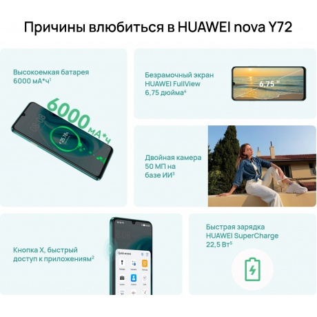 Смартфон Huawei Nova Y72 8+128 Gb Green 51097SEB - фото 20