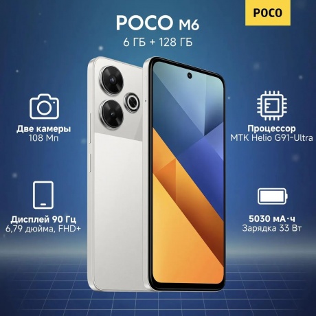 Смартфон Poco M6 6/128Gb Silver - фото 13