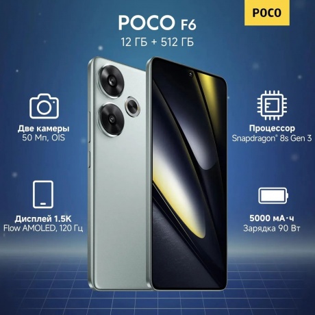 Смартфон Poco F6 12/512Gb Green - фото 10