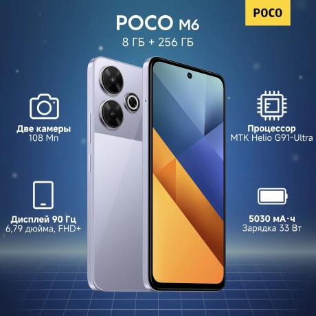 Смартфон Poco M6 RU 8/256 Purple - фото 14