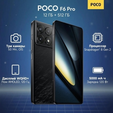 Смартфон Poco F6 Pro RU 12/512Gb Black - фото 17