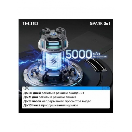 Смартфон Tecno Spark Go 1 3/64Gb Startrail Black - фото 17