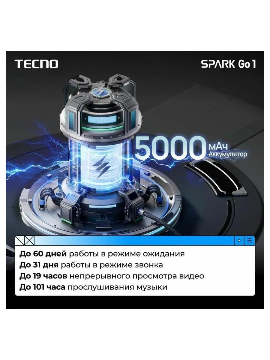 Смартфон Tecno Spark Go 1 4/64Gb Startrail Black - фото 17