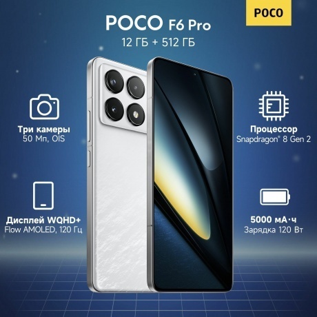 Смартфон Poco F6 Pro RU 12/512Gb White - фото 21