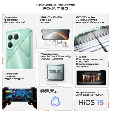 Смартфон Tecno Pova 7 5G 8/256Gb Silver - фото 15