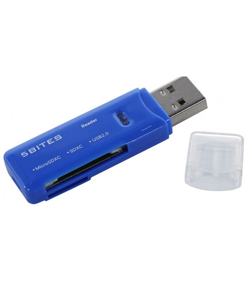 Карт-ридер 5bites USB 2.0 / SD / TF / USB Plug RE2-100BL картридер 5bites re2 100bl usb 2 0 sd tf microsd синий