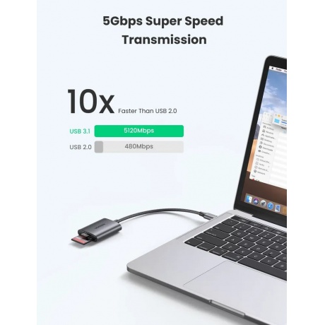 Картридер UGREEN USB-C 3.1 для карт памяти TF / SD, серый (80888) - фото 4