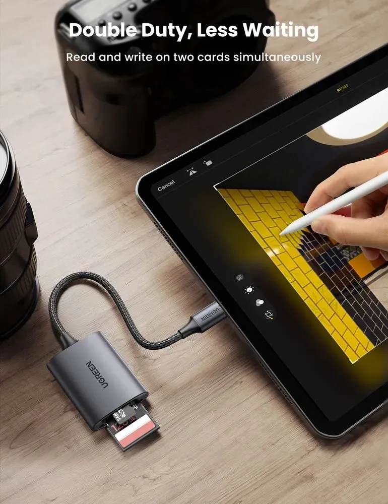 Картридер UGREEN USB-C 3.1 для карт памяти TF / SD, серый (80888) - фото 5