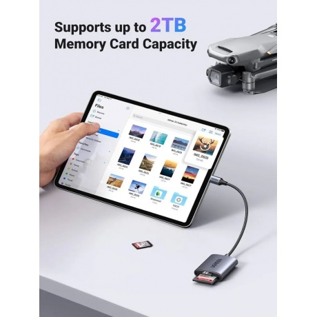 Картридер UGREEN USB-C 3.1 для карт памяти TF / SD, серый (80888) - фото 7