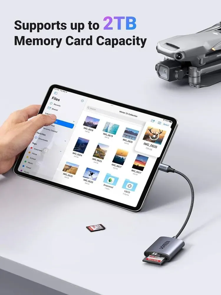 Картридер UGREEN USB-C 3.1 для карт памяти TF / SD, серый (80888) - фото 7