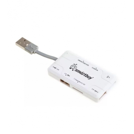 Картридер + Хаб Smartbuy 750, USB 2.0 3 (порта+SD/microSD/MS/M2) Combo, белый - фото 1