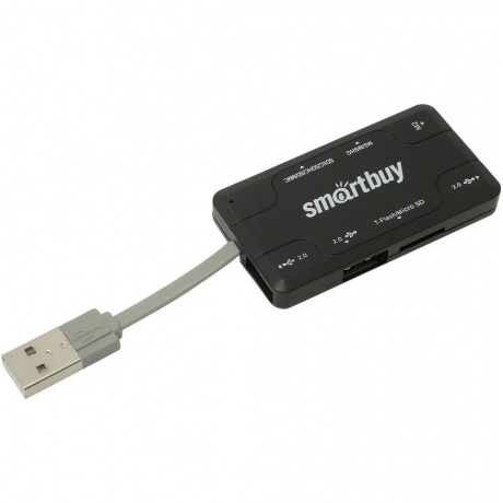 Картридер + Хаб Smartbuy 750, USB 2.0 3 (порта+SD/microSD/MS/M2) Combo, черный - фото 1