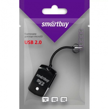 Картридер Smartbuy 706, USB 2.0 - microSD, черный - фото 3