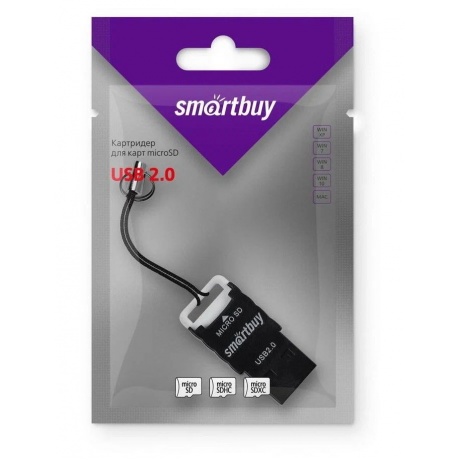 Картридер Smartbuy 707, USB 2.0 - microSD, черный - фото 3