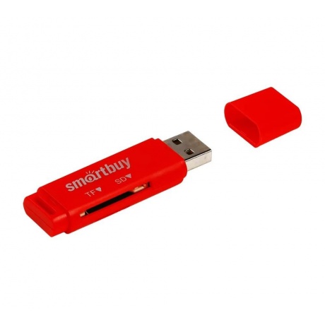 Картридер Smartbuy 715, USB 2.0 - SD/microSD, красный - фото 2