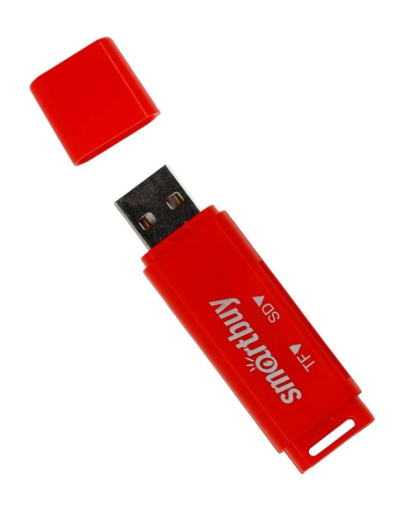 Картридер Smartbuy 715, USB 2.0 - SD/microSD, красный картридер sd microsd ritmix cr 2042 black
