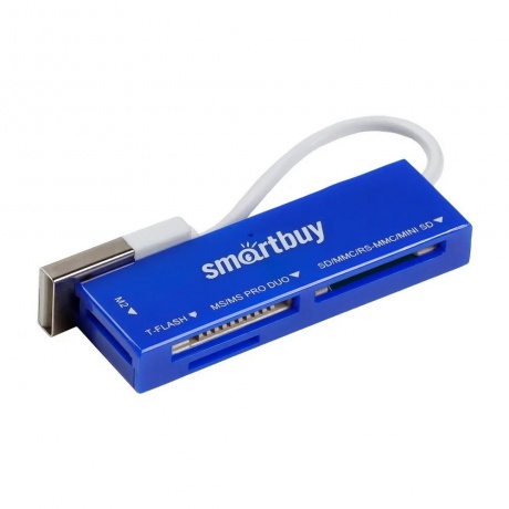 Картридер Smartbuy 717, USB 2.0 - SD/microSD/MS/M2, голубой - фото 2