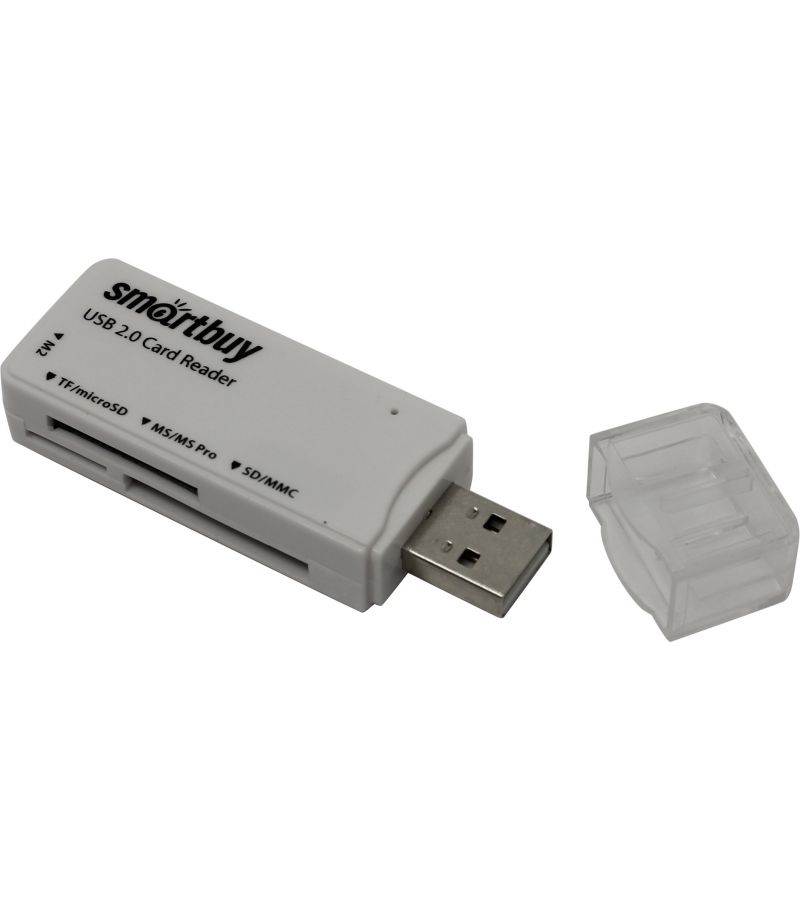 Картридер Smartbuy 749, USB 2.0 - SD/microSD/MS/M2, белый - фото 1