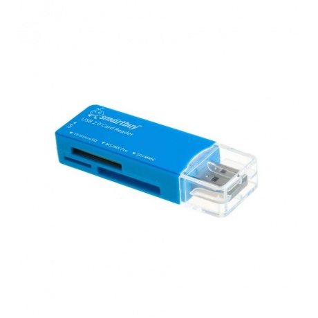 Картридер Smartbuy 749, USB 2.0 - SD/microSD/MS/M2, голубой - фото 2
