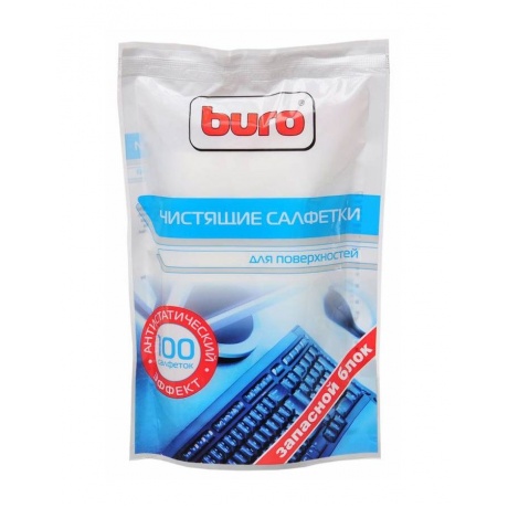 Салфетки Buro BU-Zsurface для поверхностей мягкая упаковка 100шт влажных - фото 1