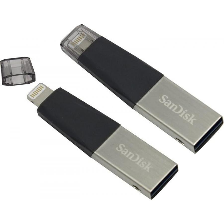 Флешка SanDisk iXpand Mini 16Gb (SDIX40N-016G-GN6NN) USB3.0 черный/серебристый