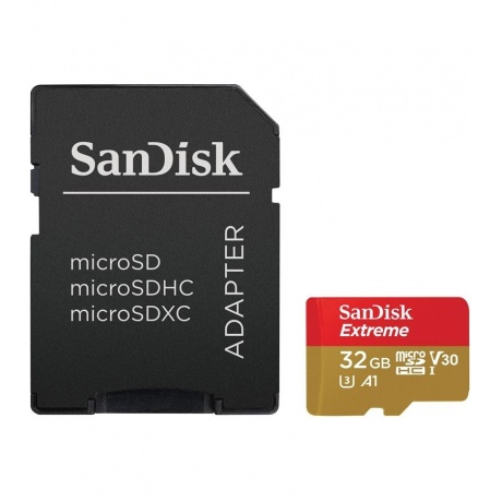 

Карта памяти SanDisk Extreme microSDHC 32GB + SD Adapter + Rescue Pro Deluxe 100MB/s A1 C10 V30 UHS-I U3
