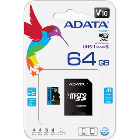 Карта памяти Adata micro SDXC 64Gb Premier UHS-I U1 V10 A1 + ADP (85/25 Mb/s) - фото 5