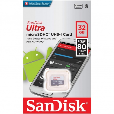 Карта памяти Sandisk micro SDHC 32Gb Ultra Class 10 UHS-I (80/10 MB/s) - фото 3