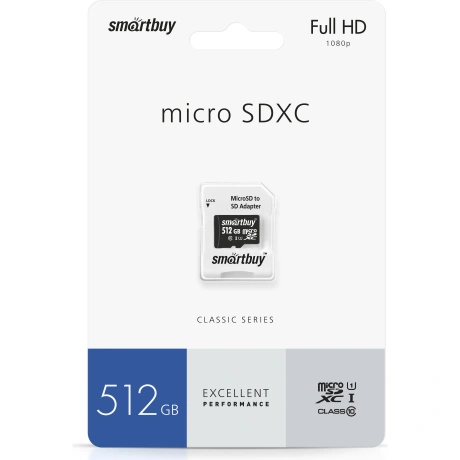 Карта памяти SmartBuy micro SDXC 512Gb Class 10 UHS-I + ADP