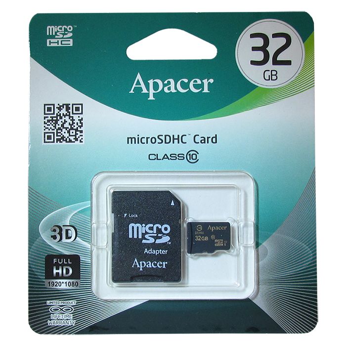 Карта памяти Apacer 32Gb microSDHC Class 10 UHS-I U1 (R45 MB/s) + SD adapter AP32GMCSH10U1-R - фото 1