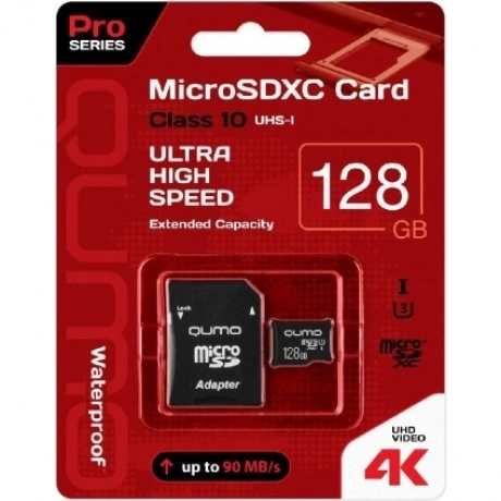 Карта памяти Qumo microSDXC class 10 UHS Class 3 128GB + SD adap...