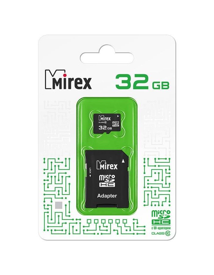 Карта памяти Mirex microSDHC 32Gb Class 10 + SD adapter (13613-AD10SD32) диск mirex cd r mirex 201571